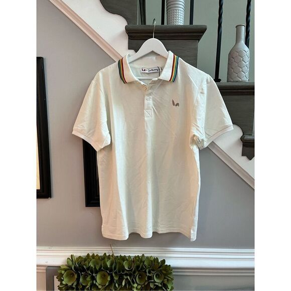 Pride Bunny White Rainbow Trim Polo Shirt sz M NWT LGBTQ - Picture 2 of 8